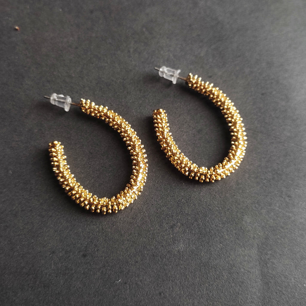 Stardust Textured Gold Crescent Hoops