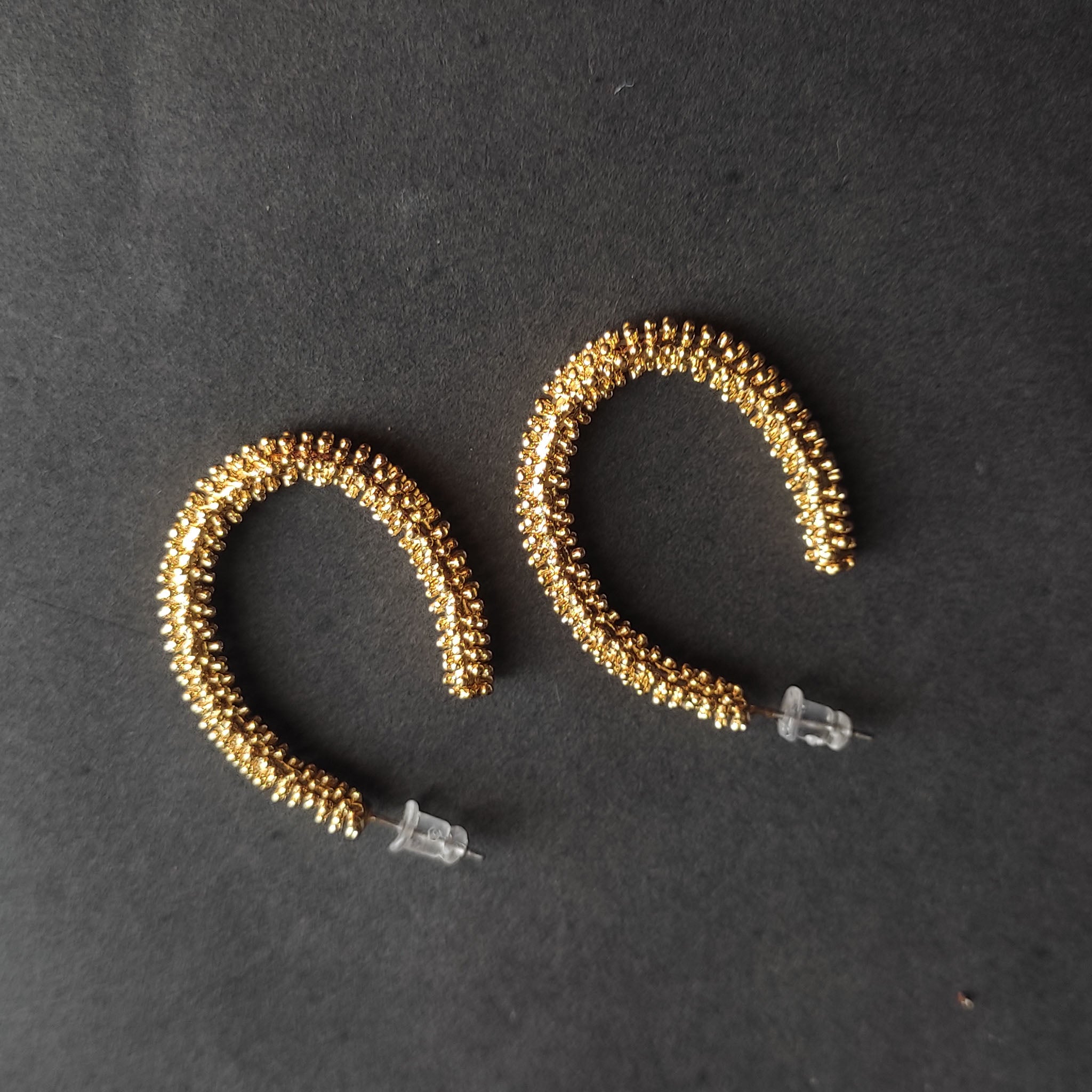 Stardust Textured Gold Crescent Hoops
