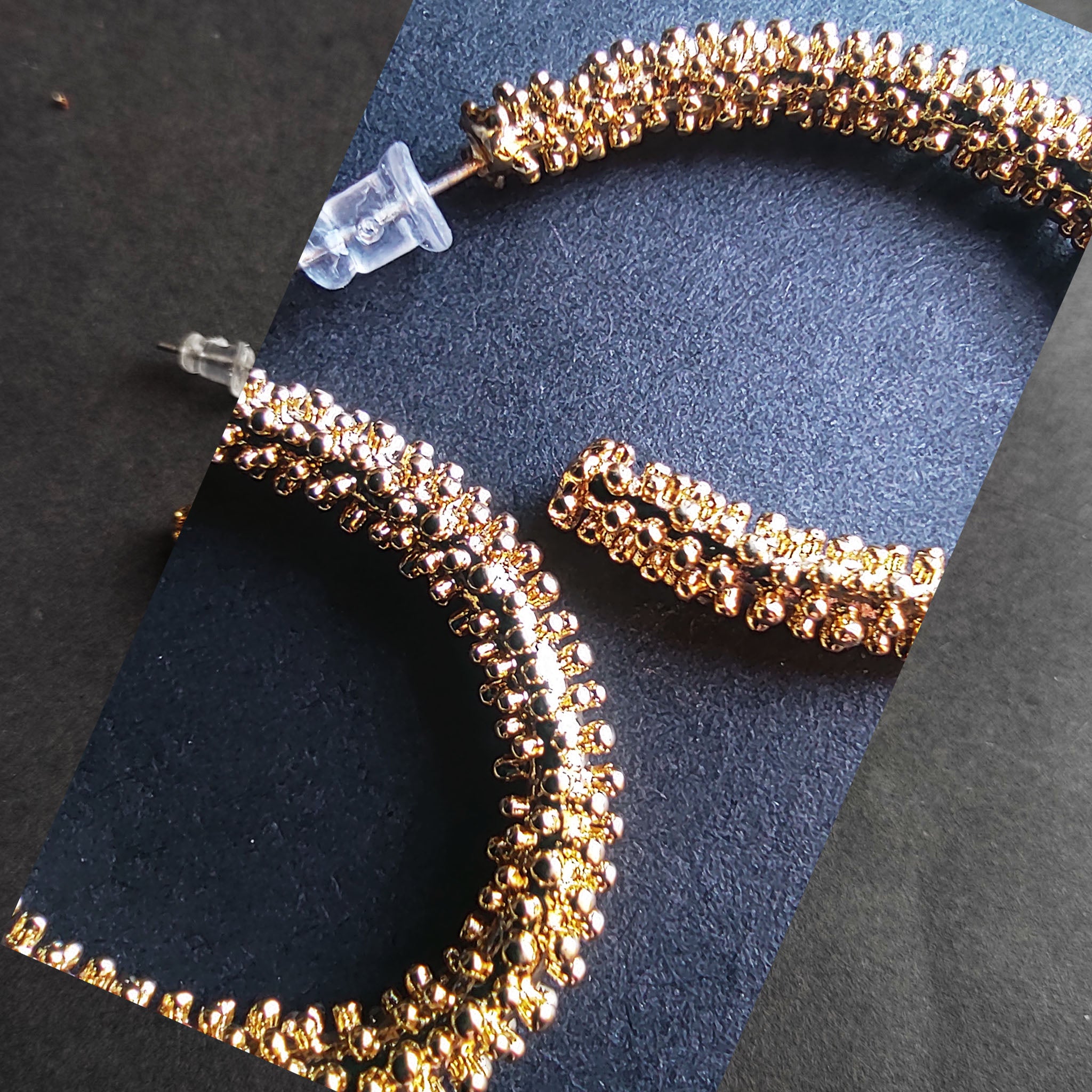 Stardust Textured Gold Crescent Hoops